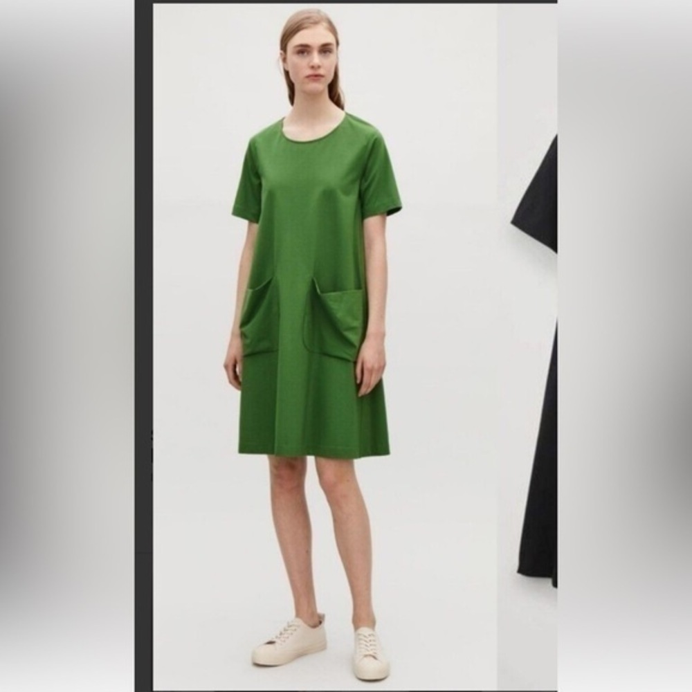 COS Tied Pocket Cotton A Line Dress Green size small